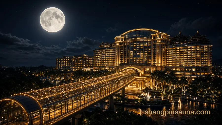 中秋夜景一景（示意圖）：滿月下的行人天橋與酒店燈火